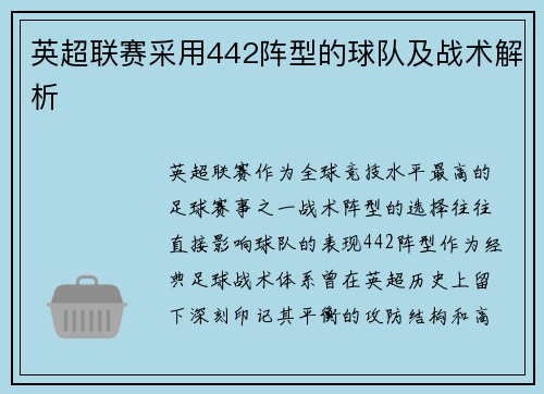 英超联赛采用442阵型的球队及战术解析